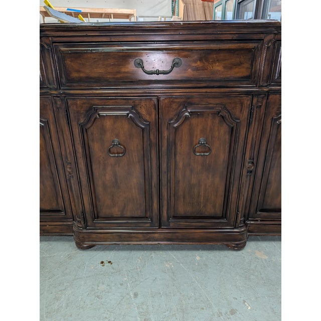 Luxurious Bernhardt dark wood sideboard buffet with stunning marble top - the perfect statement piece for your formal...