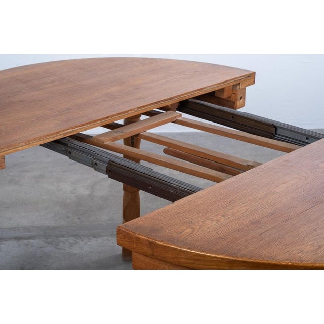 Brutalist Round Oak Dining Table with Three Extension Leaves, Denmark, 1960s For Sale - Image 9 of 11