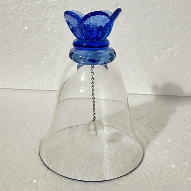 Vintage 20th Century Blue Flower Handle Glass Bell For Sale - Image 4 of 7