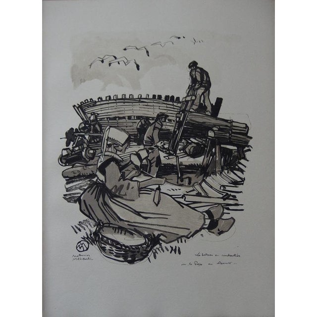 Mathurin Meheut, Boats Under Construction in Armor, 1930s, Original Woodcut For Sale - Image 4 of 6