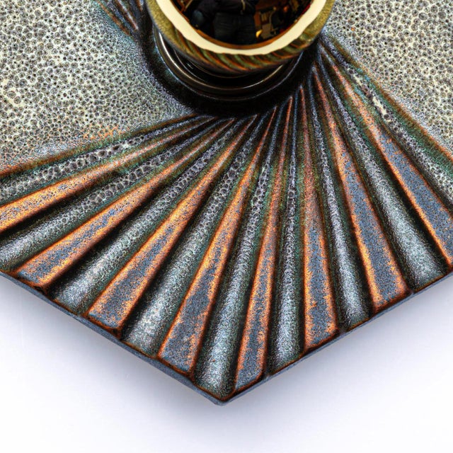 Hexagonal Wall Lamps in Blue, Green and Golden Ceramic from Hustadt Leuchten, Germany, 1970s, Set of 3 For Sale - Image 9 of 12