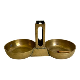Early 20th Century Chinese Brass Double Ashtray With Matchbox Holder For Sale