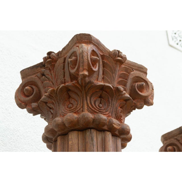 Brown Pair of 1800's Stone Teak Carved Columns For Sale - Image 8 of 9