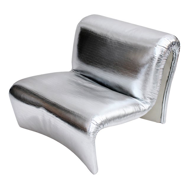 Space Age Moscheni Fiberglass and Silver Vinyl Fabric Chair, 1970s For Sale