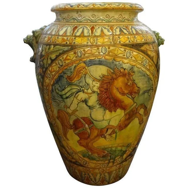 Large 1920's Italian Glazed Terracotta Urn For Sale - Image 11 of 11