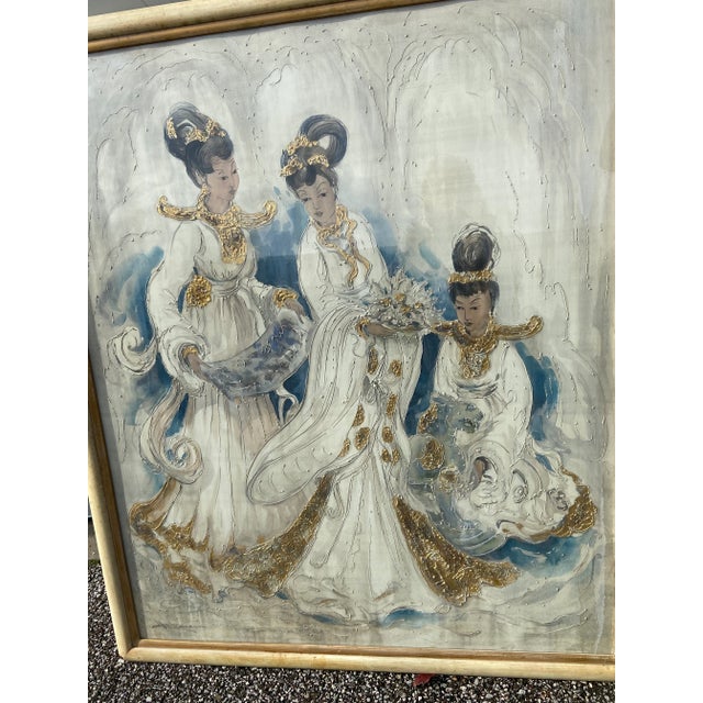 Asian Chinese Ancestor Royalty Lady 3 Beautiful women in flowing white dresses The artist has use beautiful strokes of...
