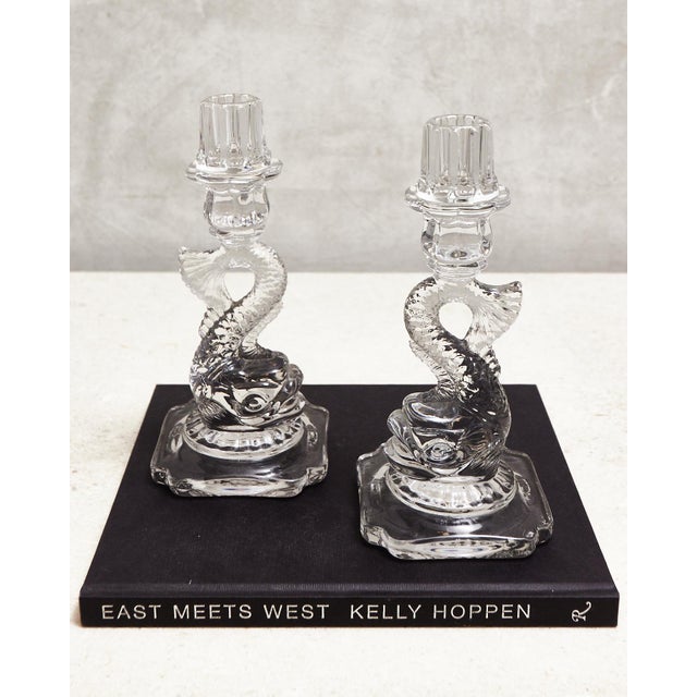 Striking pair of Cambridge dolphin fish taper candle holders. They are in great vintage condition with just a few light...