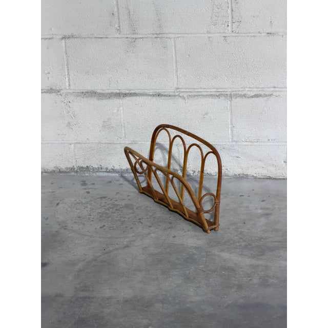 Vintage Boho Rattan Magazine Rack Newspaper Holder Scandinavian Style For Sale - Image 9 of 9