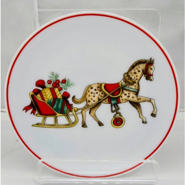Vintage 1987 Vista Alegre Portugal “Christmas Magic” Porcelain Coasters, Set of 6 For Sale In Dallas - Image 6 of 9