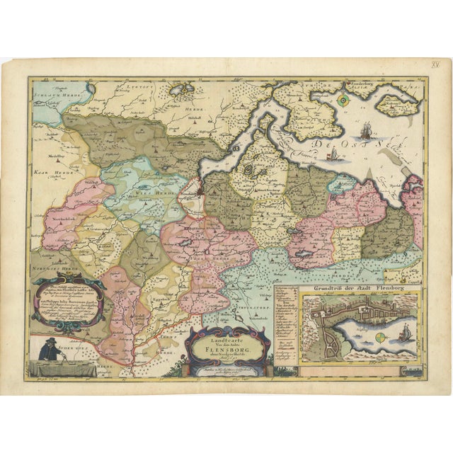 Copper Cartographic Depiction of Flensburg and Surrounding Territories, 1648 For Sale - Image 8 of 8