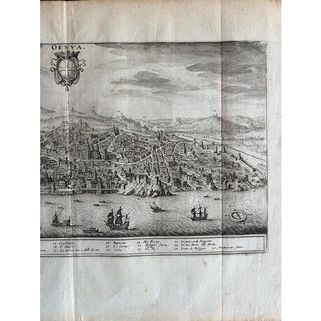 Birds-Eye View of Genoa Engraving by Matthäus Merian the Elder, 1650 For Sale - Image 6 of 12