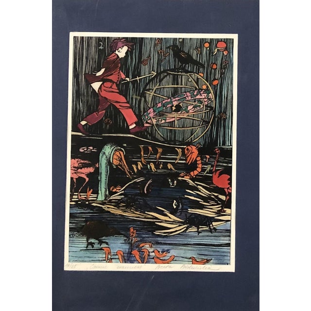 1960s Hand-Colored Abstract Block Prints in Acrylic Frame by Beato P. Set of 4 For Sale - Image 5 of 7
