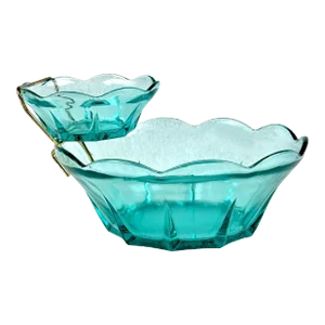 Mid-Century Swedish Modern Turquoise Blue Chip & Dip Serving Bowls