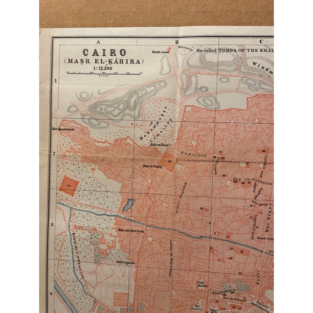 Large fold out map of Cairo from an Egyptian atlas, circa 1920. Combined shipping available, please inquire.