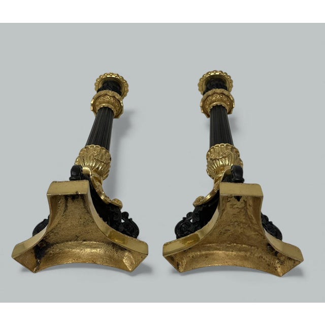 Antique Pair French Ormolu Bronze Dore Victorian Candlesticks Candelabra 19th Ct For Sale - Image 9 of 11