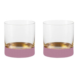 Nicolette Mayer Oro 24k Crystal Whiskey Glass, Pink, Set of 2 Glasses in Gift Tube For Sale