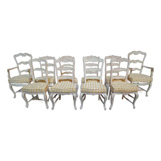 Set of 10 French Country Ladder Back Painted Chairs For Sale