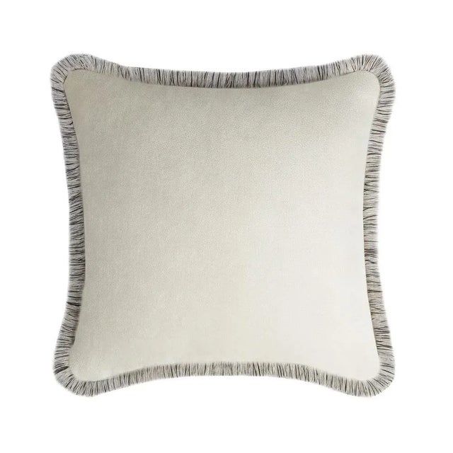 Contemporary HAPPY PILLOW EDITION Velvet Dirty White Cushion with Multicoloured Fringes by Lorenza Briola for LO Decor For Sale - Image 3 of 3