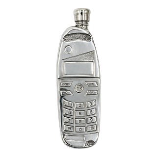 Vintage Pewter Figural Cell Phone Flask Silver Novelty Mobile Telephone For Sale