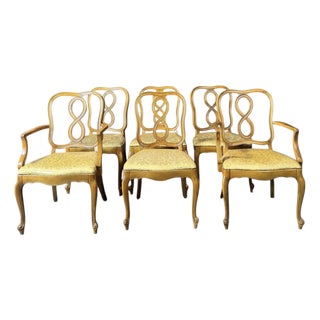 Vintage Country French Solid Walnut Dining Chairs Set of 6 For Sale