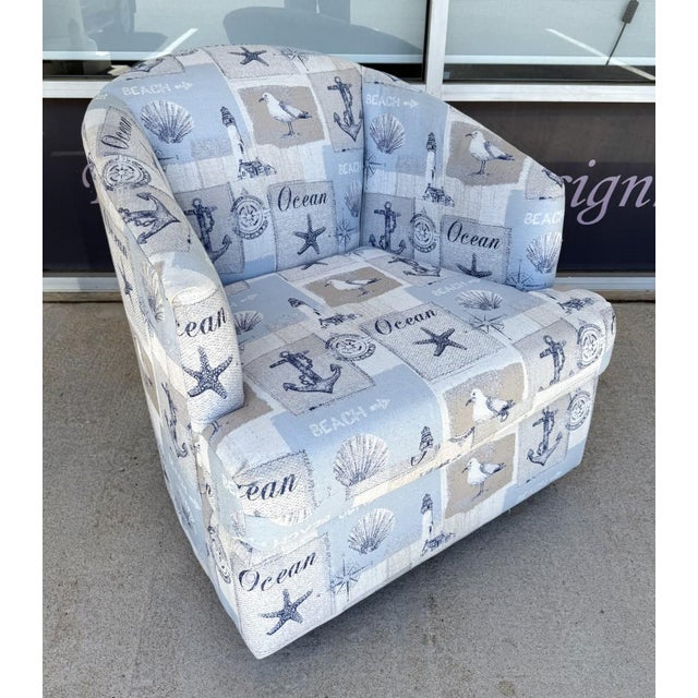 2020s New Showroom Sample Swivel Chair With Nautical Upholstery For Sale - Image 5 of 8
