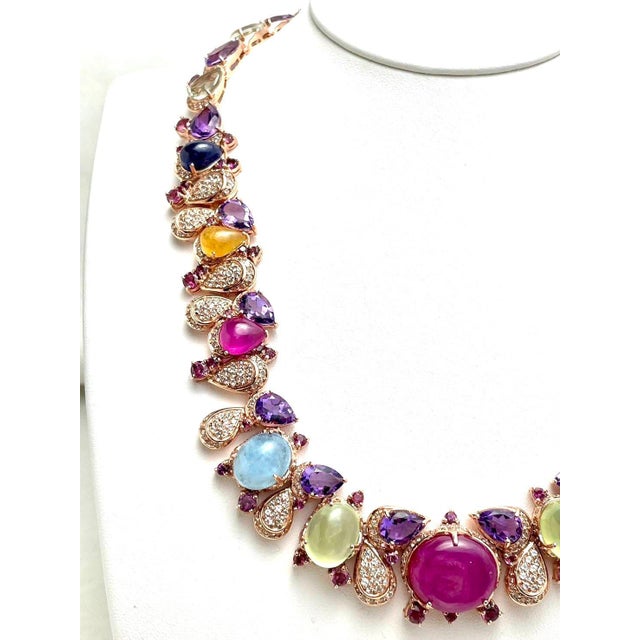Bochic “Capri” Vintage Ruby, Sapphire, Amethyst, Aquamarine & Peridot Necklace For Sale - Image 17 of 18