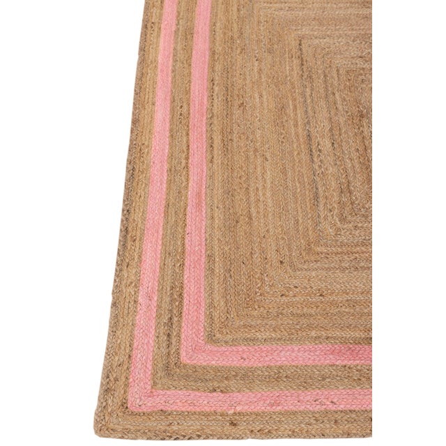 2020s 6' x 9' Pink Border Rectangle Jute Handmade Rug For Sale - Image 5 of 9
