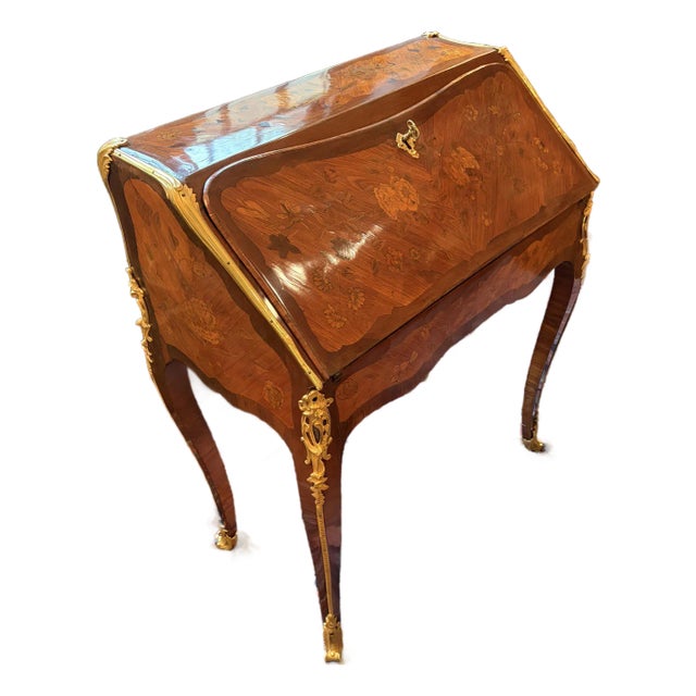 Mid 18th Century Louis XV Bronze-Mounted Parquetry and Marquetry Bureau a Pente Secretaire For Sale