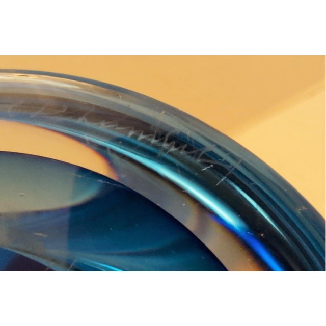 1960s Mid Century Modern Val St Lambert Signed Belgium Marine Swirl Solid Blown Art Glass Table Lamp Murano For Sale - Image 11 of 11