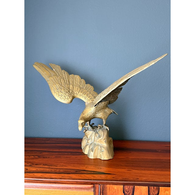 1970s Brass American Bald Eagle Sculpture on Rock For Sale - Image 11 of 12