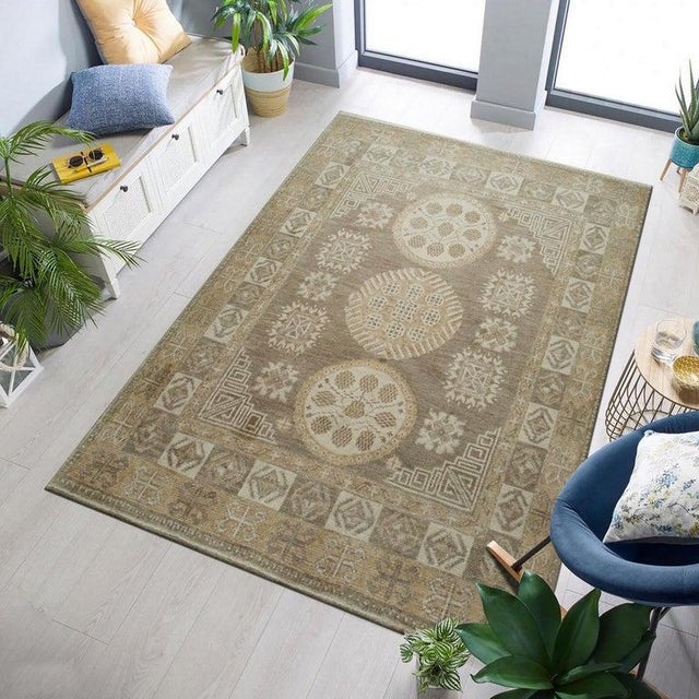 2020s 10x14 Gray Hand-Knotted Wool Rosette Medallions Geometric Modern Carpet Rug For Sale - Image 5 of 7