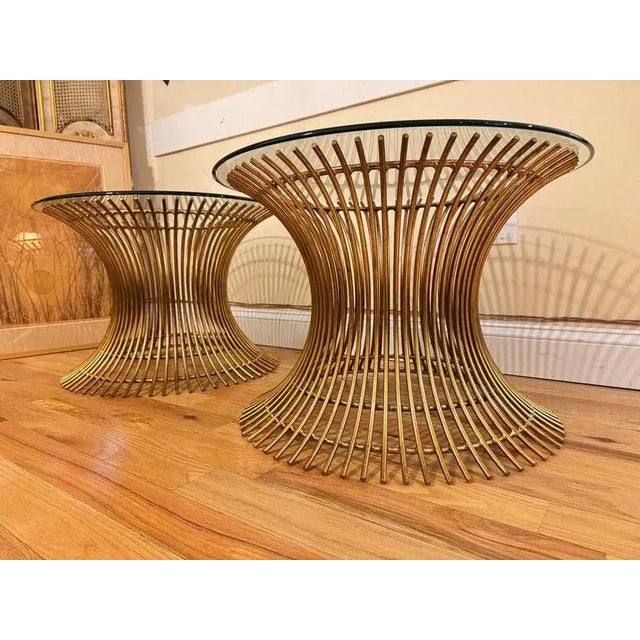Pair of Warren Platner Style Gilt Steel End Tables For Sale - Image 9 of 12
