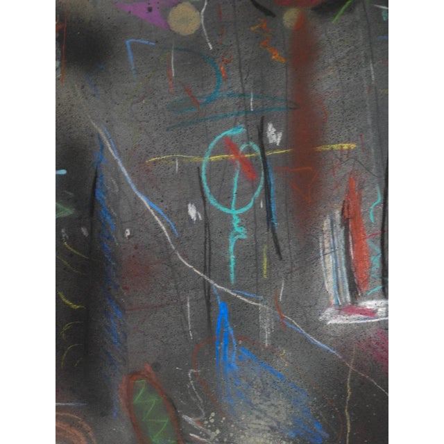 Vintage 1970's mixed media on paper abstract painting. Unsigned. Unframed, small scattered edge tears, losses.