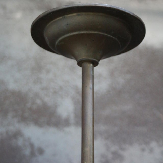 Metal French Brass and Holophane Glass Pendant Light For Sale - Image 7 of 9