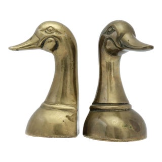 Vintage Brass Duck Bookends, a Pair For Sale