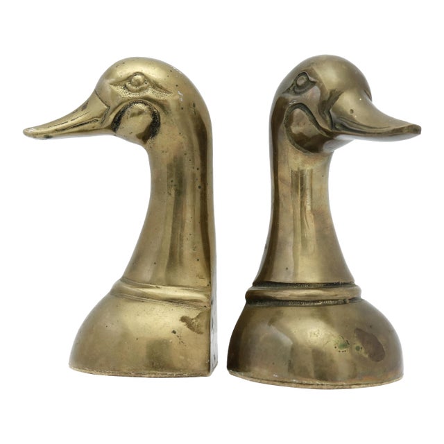 Vintage Brass Duck Bookends, a Pair For Sale