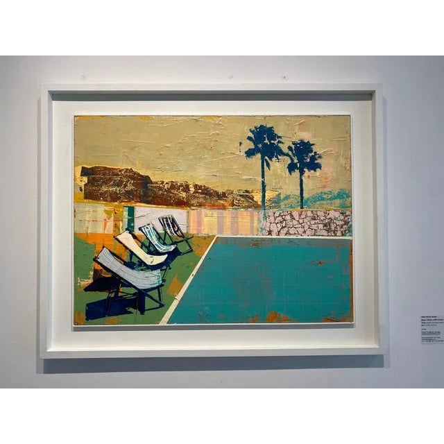 "Deck Chairs with Palms" is a striking mixed-media painting by renowned British contemporary artist Dan Parry-Jones,...