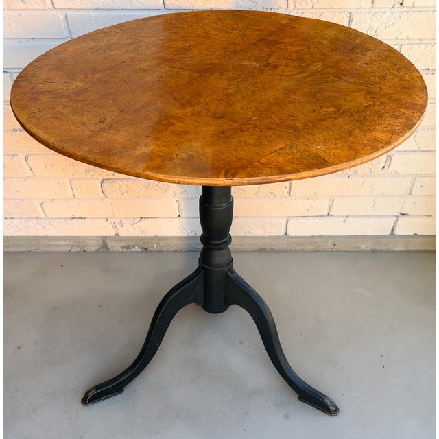 Biedermeier Style Burl Wood Tilt Top Round Breakfast Side Table For Sale - Image 4 of 5