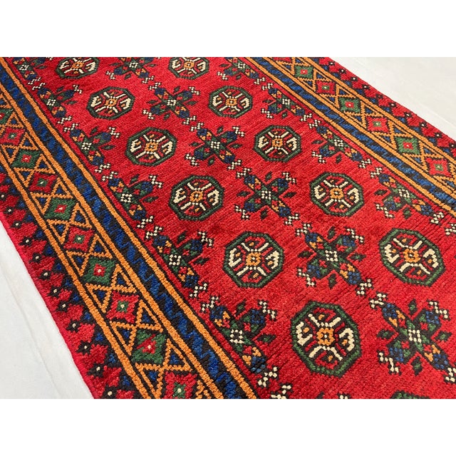 Extra-Long Red Turkmen Mori Gul Wool Runner Rug, 2'7" X 19'3" For Sale - Image 11 of 15