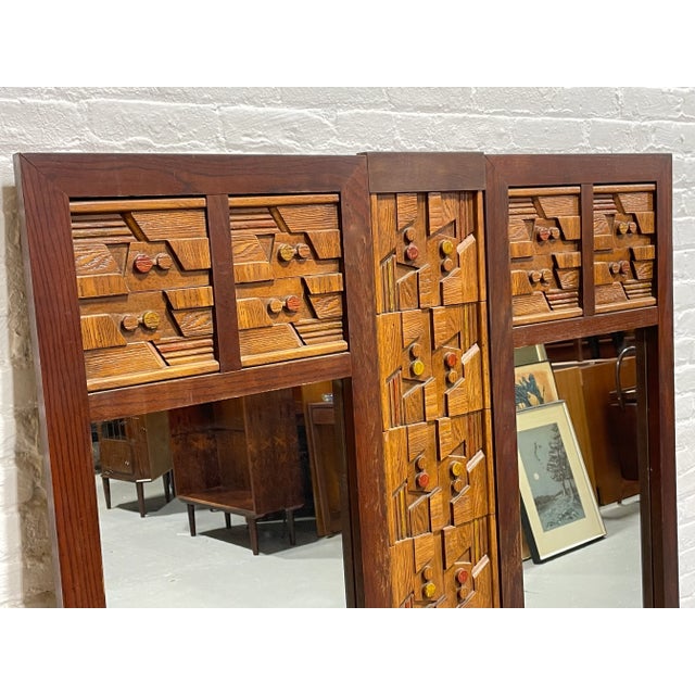 1960s Huge Mid Century Modern Walnut Brutalist Mirror Paul Evans Styled, C. 1960's For Sale - Image 5 of 12