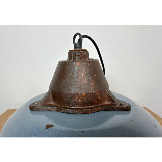 Industrial Grey Enamel and Cast Iron Pendant Light, 1960s For Sale - Image 13 of 18