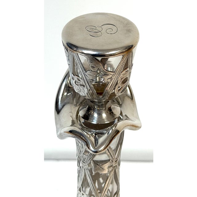 Early 20th Century Large Art Nouveau Silver Overlay Grapevine Decanter , Alvin Silver Co. For Sale - Image 13 of 14