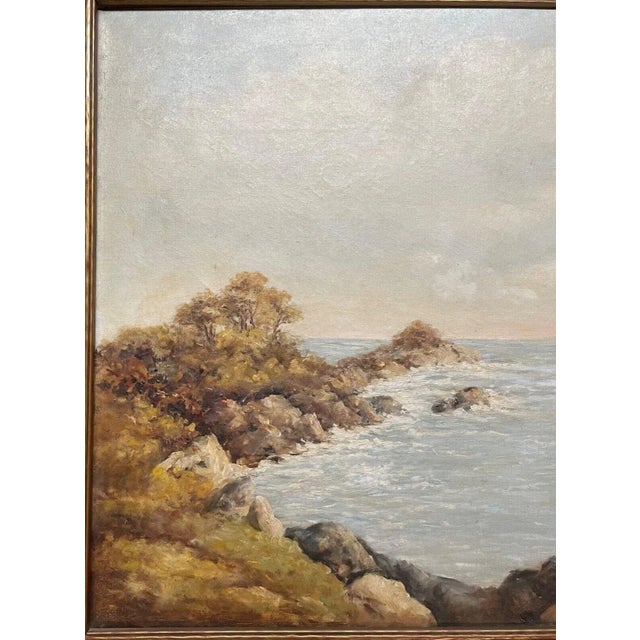 Textile Antique California School Coast of Monterey Signed Illegible Oil Painting -wood? For Sale - Image 7 of 12