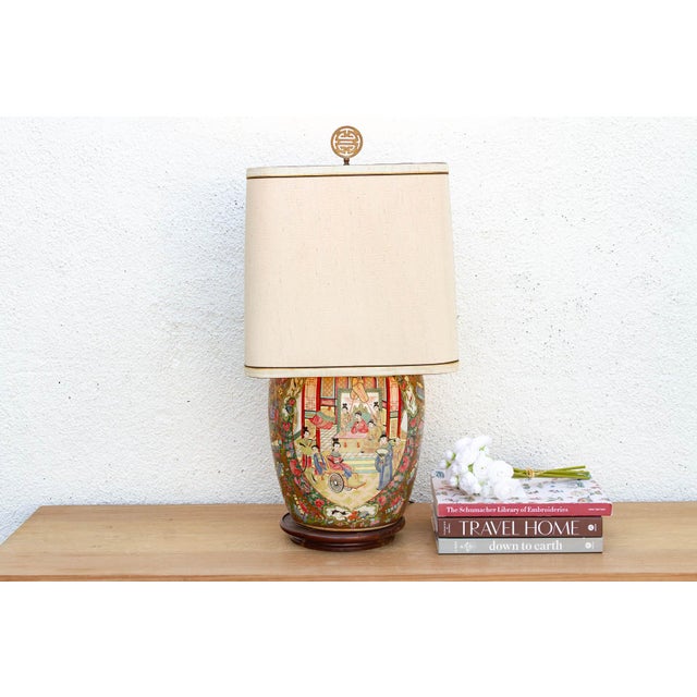 A vibrant narrative of Imperial history and polychrome ceramic mastery. This exceptional table lamp is crafted from a...