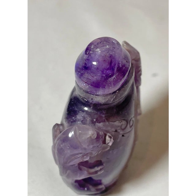 Amethyst Share Antique Chinese Hand Carved Amethyst Stone Snuff Bottle Jar Sculpture Trinket For Sale - Image 8 of 12