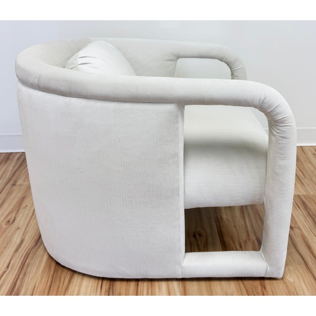 Newly Upholstered Ivory Channeled Velvet Rounded Back Parsons Chair For Sale In Kansas City - Image 6 of 11