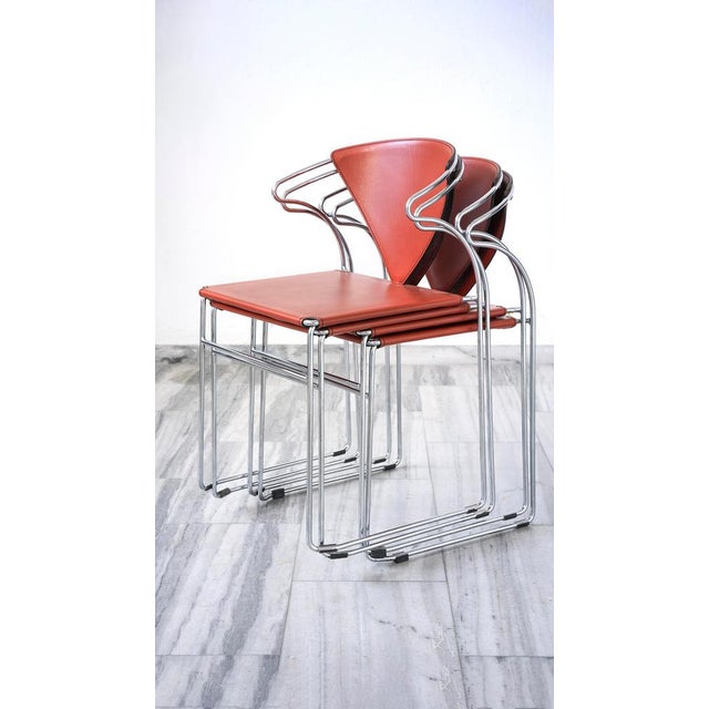 Vintage Chromed Steel and Leather Chairs, 1980s, Set of 4 For Sale - Image 3 of 11