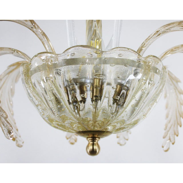 Glass MidCentury 24k Gold Infused and Rigaree Murano Frond Pendant Light For Sale - Image 7 of 12