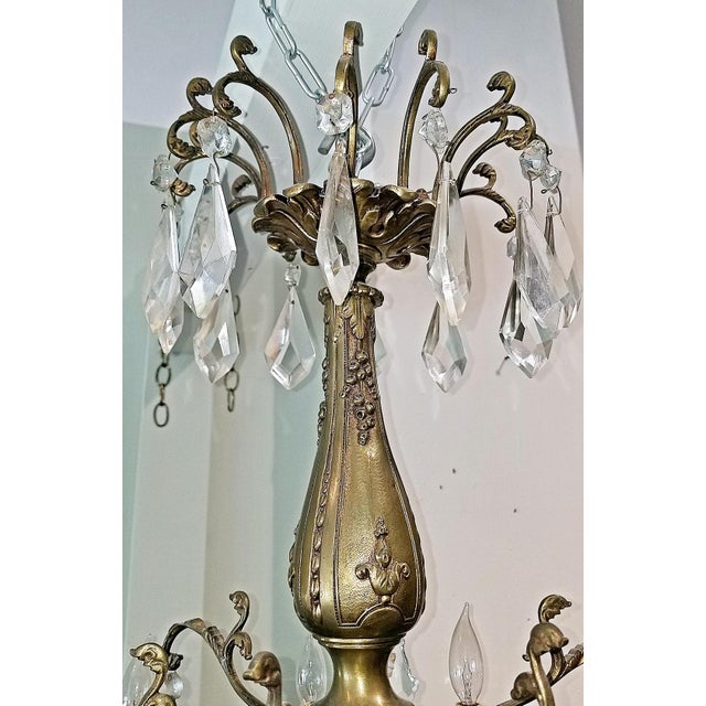 1950s Large Crystal and Bronze Chandelier For Sale - Image 4 of 9