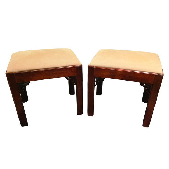 Asian Pair of Vintage W & J Sloane Ming-Style Hardwood Benches With Corner Spandrels For Sale - Image 3 of 10